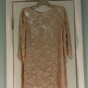 Stunning Vintage 80s Jack Bryan Nude/Champagne Sequin Beaded Dress | Size 10